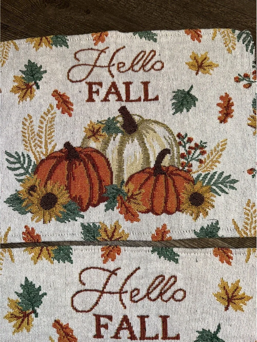 2 Placemats Hello Fall Thanksgiving Leaves Pumpkin Rectangle, fall decor